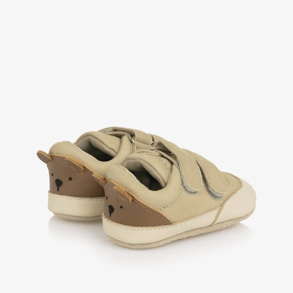 Donsje-Baby Boys Pale Beige Leather Teddy Bear Pre-Walker Shoes | Childrensalon Outlet