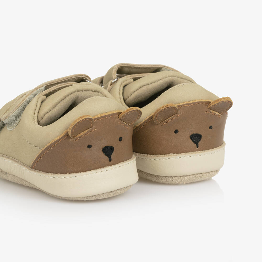 Donsje-Baby Boys Pale Beige Leather Teddy Bear Pre-Walker Shoes | Childrensalon Outlet