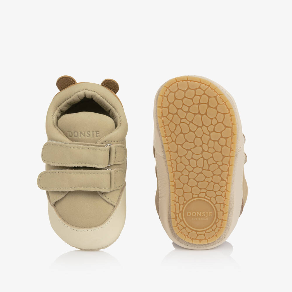 Donsje-Baby Boys Pale Beige Leather Teddy Bear Pre-Walker Shoes | Childrensalon Outlet
