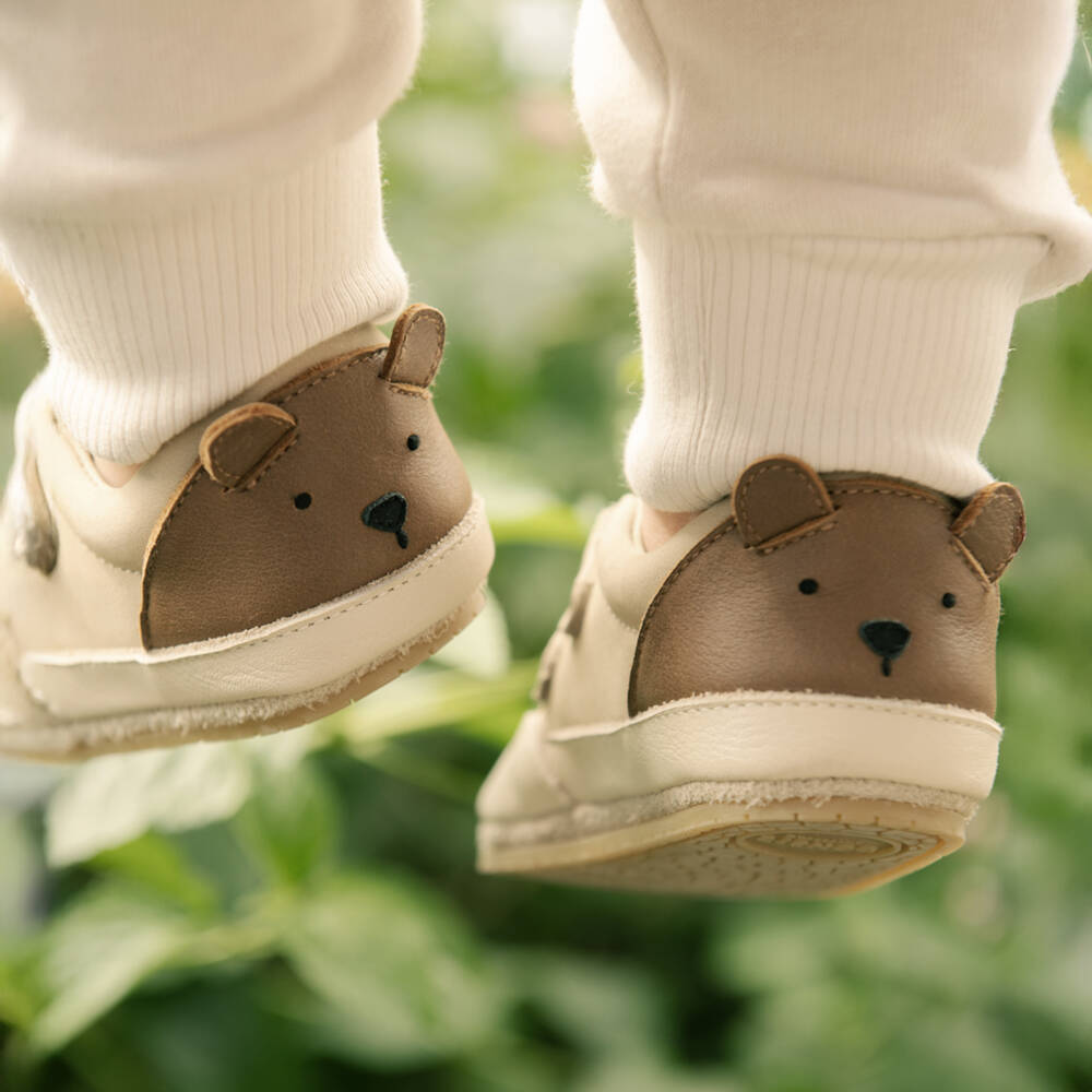 Donsje-Baby Boys Pale Beige Leather Teddy Bear Pre-Walker Shoes | Childrensalon Outlet
