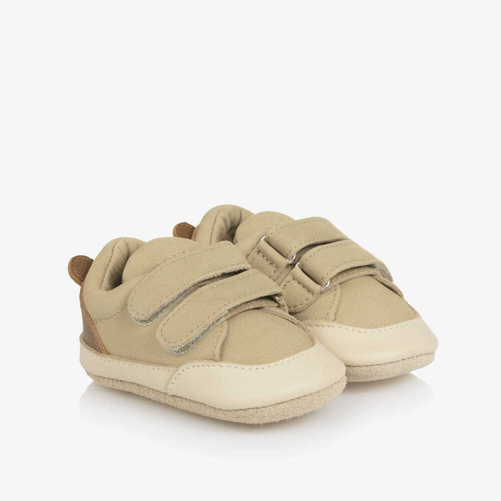 Donsje-Baby Boys Pale Beige Leather Teddy Bear Pre-Walker Shoes | Childrensalon Outlet