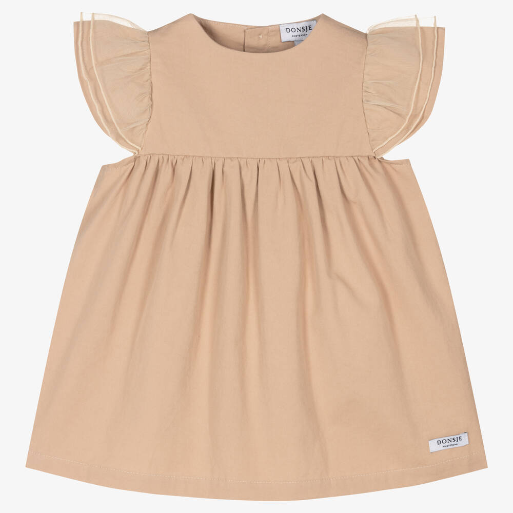 Donsje - Baby Girls Beige Organic Cotton Dress | Childrensalon