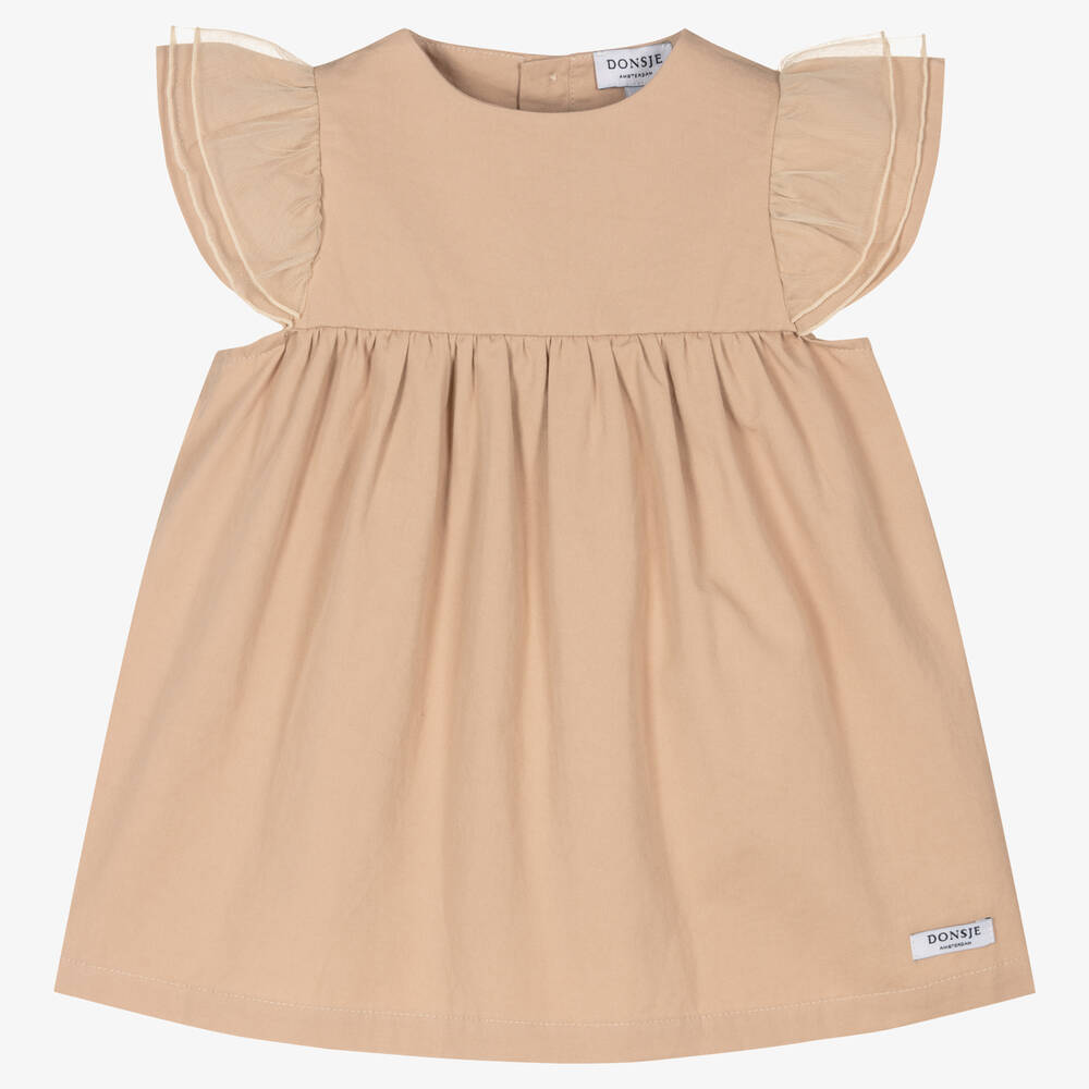 Donsje-Baby Girls Beige Organic Cotton Dress | Childrensalon Outlet
