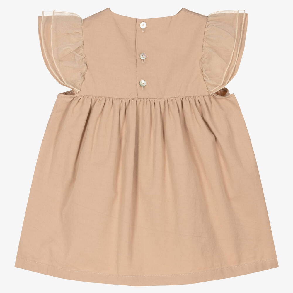 Donsje-Бежевое платье из органического хлопка для малышек | Childrensalon Outlet