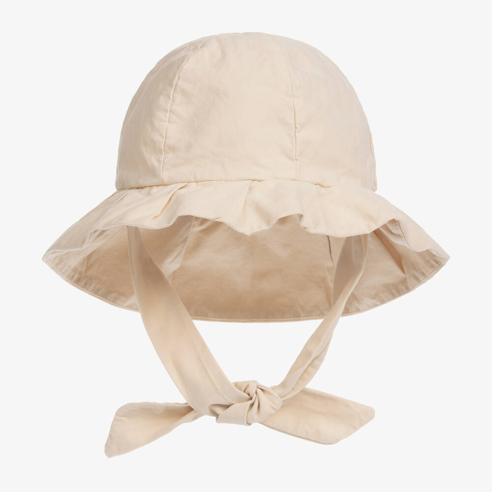 Donsje - Baby Girls Beige Organic Cotton Sun Hat | Childrensalon