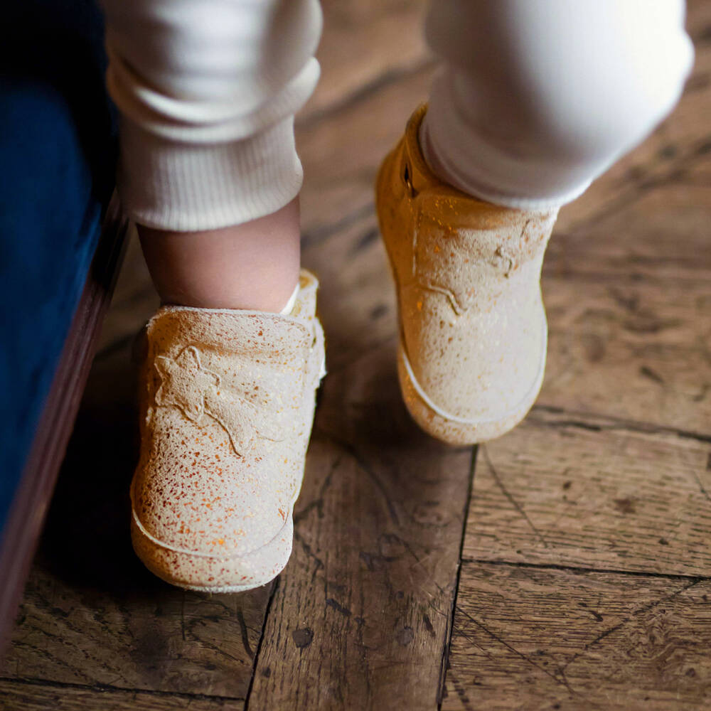 Donsje-Baby Girls Beige & Sparkly Gold Suede Pre-Walkers | Childrensalon Outlet