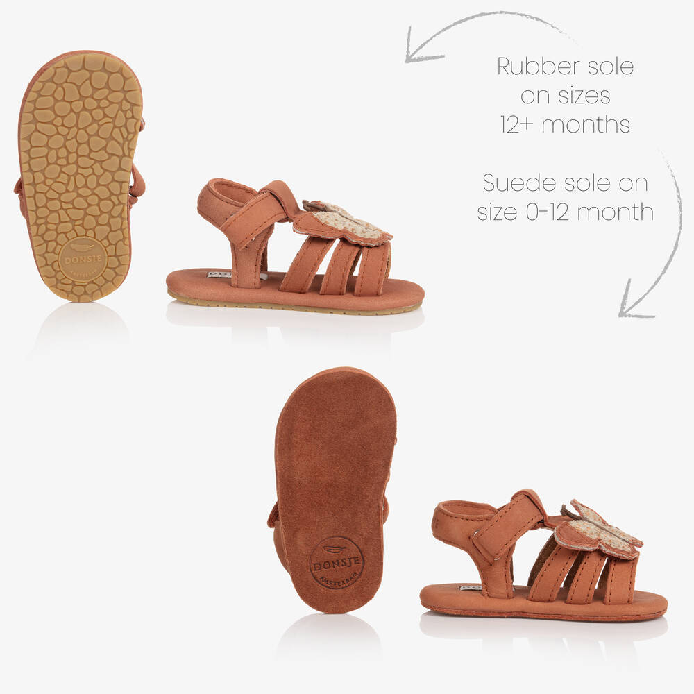 Donsje-Baby Girls Brown Butterfly Leather Sandals | Childrensalon Outlet