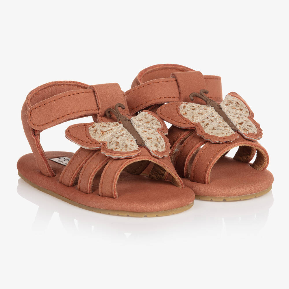 Donsje - Baby Girls Brown Butterfly Leather Sandals | Childrensalon