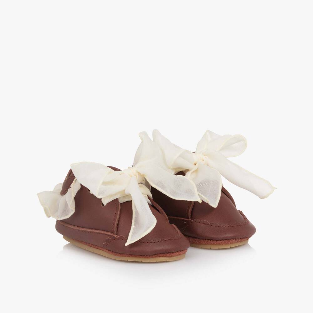 Donsje-Baby Girls Burgundy Brown Leather Pre-Walkers | Childrensalon Outlet