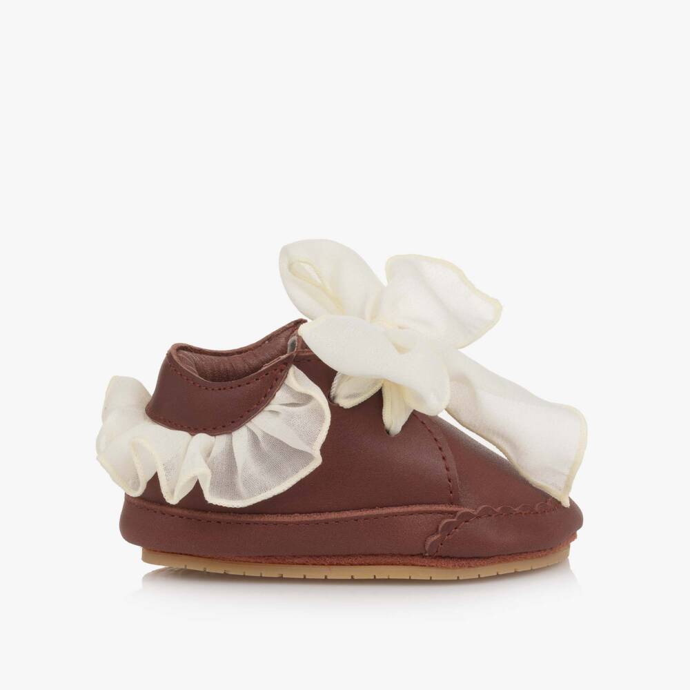 Donsje-Baby Girls Burgundy Brown Leather Pre-Walkers | Childrensalon Outlet