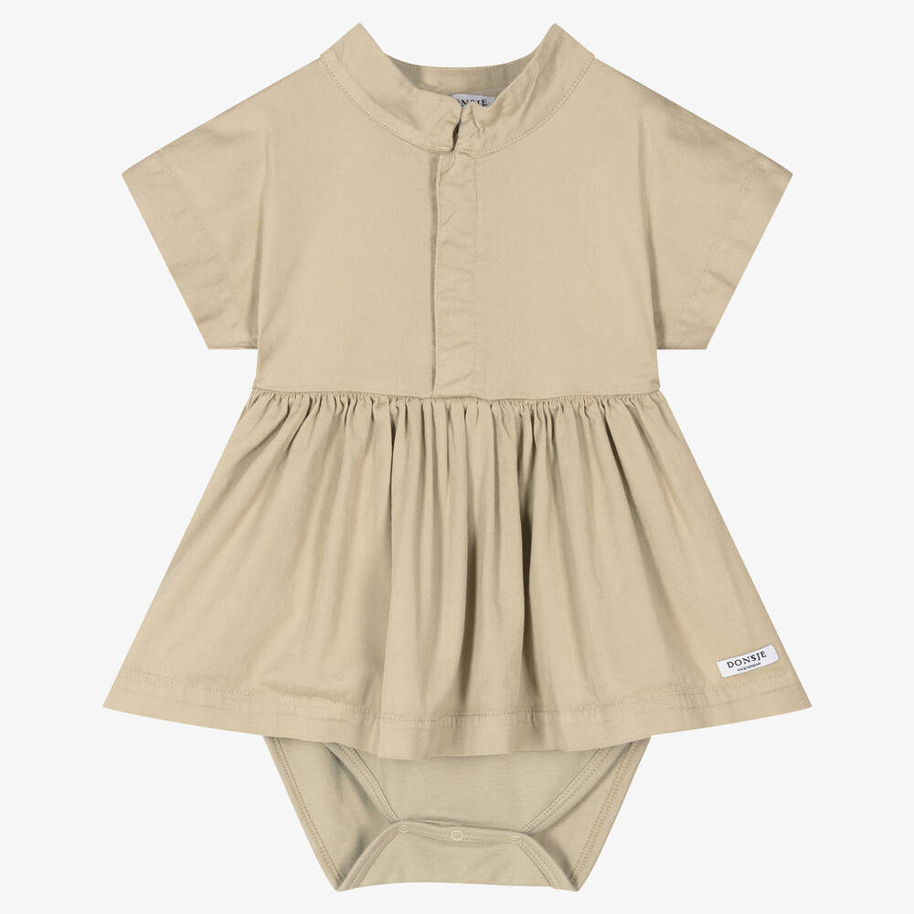 Donsje - Robe verte en coton bio bébé fille | Childrensalon