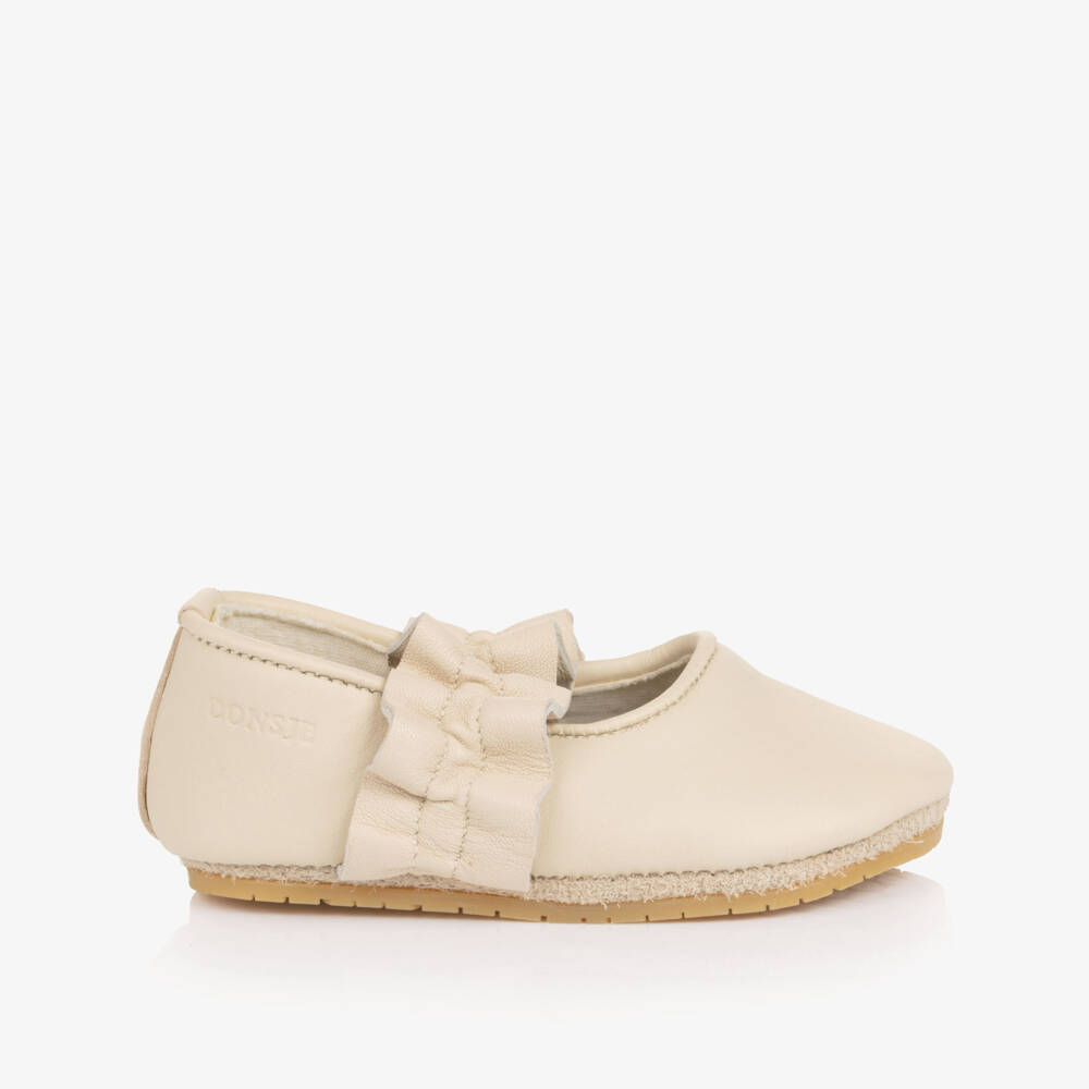 Donsje-Baby Girls Ivory Leather Ballerina Pre-Walker Shoes | Childrensalon Outlet