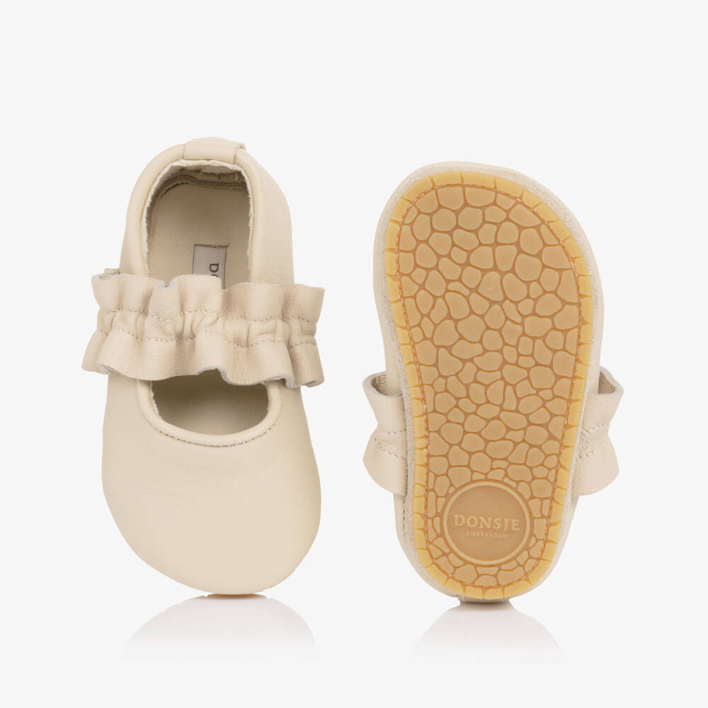 Donsje-Baby Girls Ivory Leather Ballerina Pre-Walker Shoes | Childrensalon Outlet