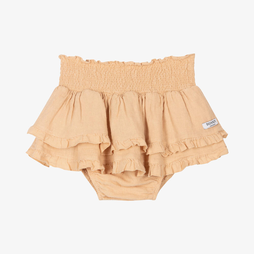 Donsje - Baby Girls Orange Linen Skirt | Childrensalon