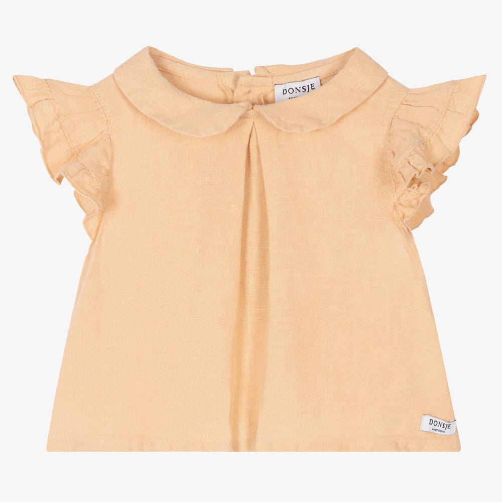 Donsje - Baby Girls Pastel Orange Linen Blouse | Childrensalon