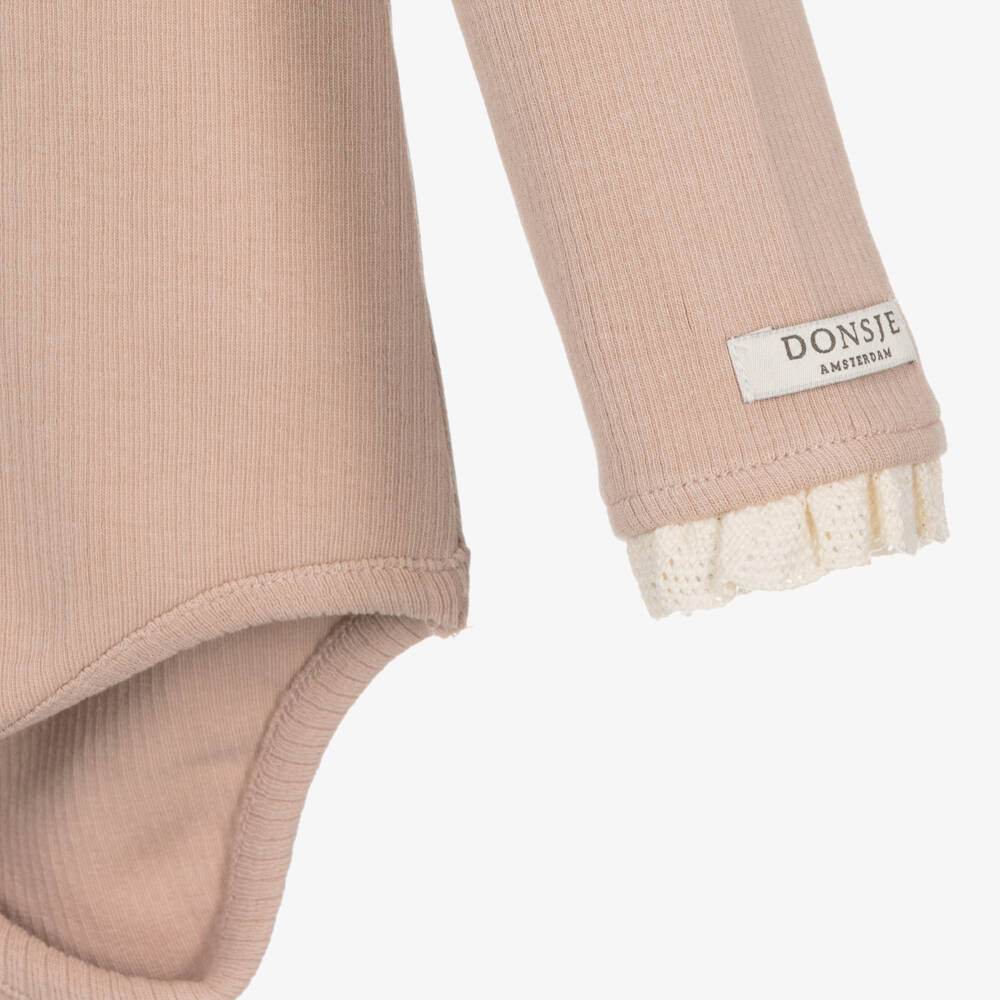 Donsje-Baby Girls Pink Cotton & Crochet Bodysuit | Childrensalon Outlet