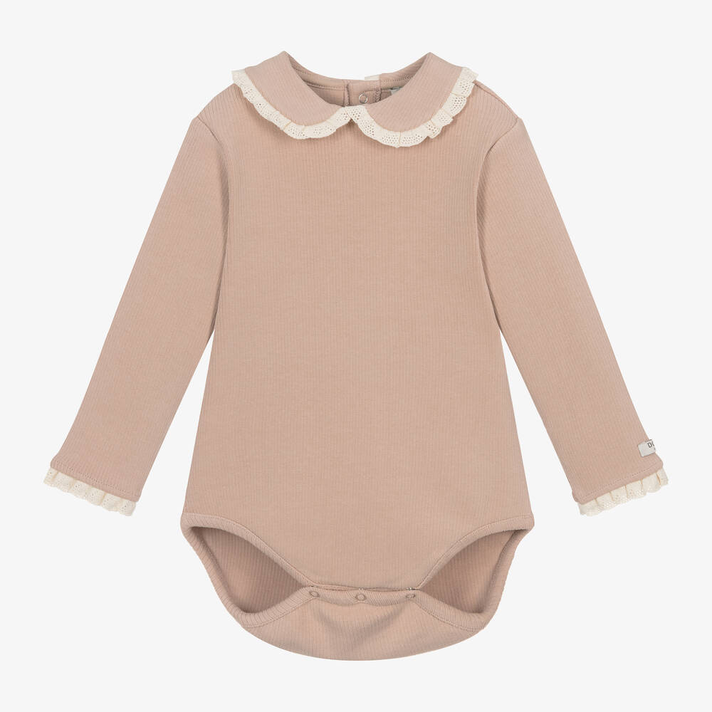 Donsje-Baby Girls Pink Cotton & Crochet Bodysuit | Childrensalon Outlet