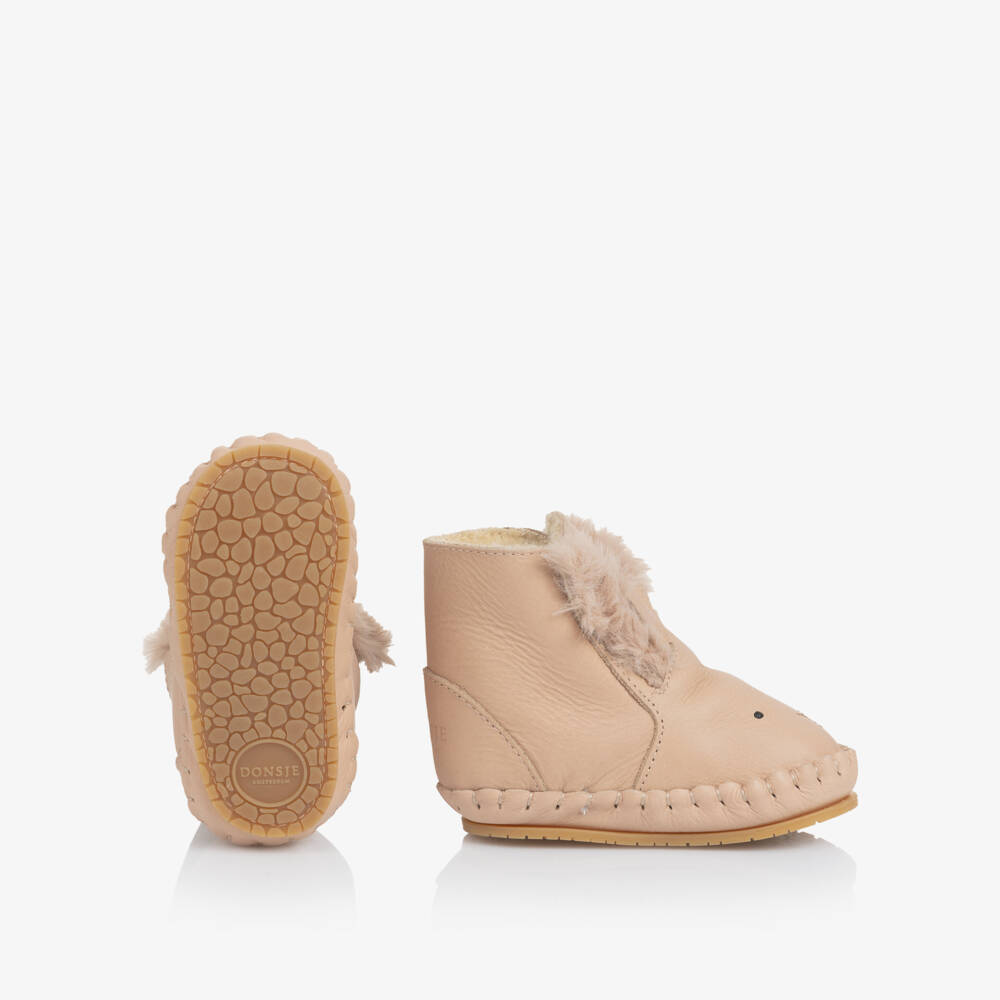 Donsje-Baby Girls Pink Leather Bunny Pre-Walker Boots | Childrensalon Outlet
