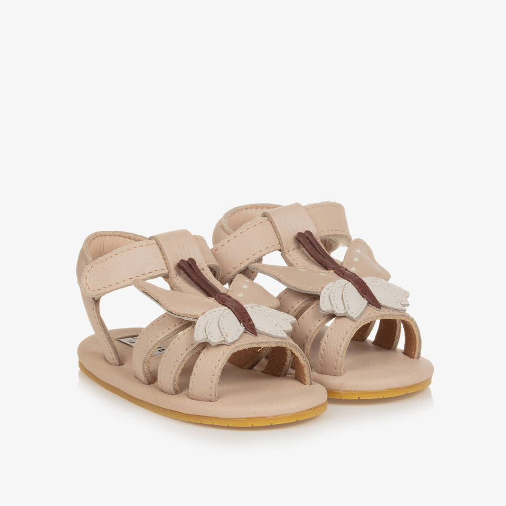 Donsje-Baby Girls Pink Leather Butterfly Sandals | Childrensalon Outlet