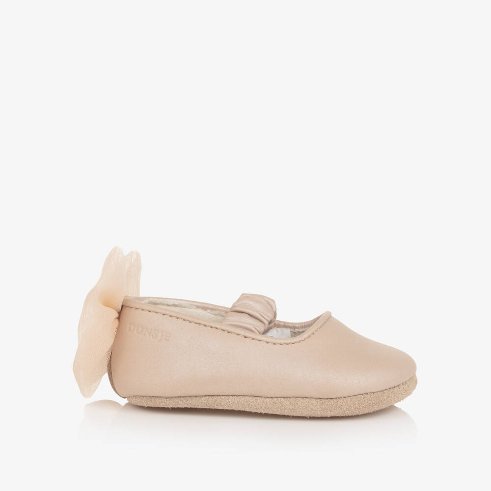 Donsje-Baby Girls Pink Leather Pre-Walkers with Tulle Bow | Childrensalon Outlet