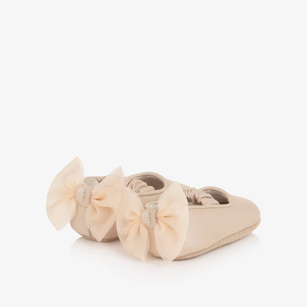 Donsje-Baby Girls Pink Leather Pre-Walkers with Tulle Bow | Childrensalon Outlet
