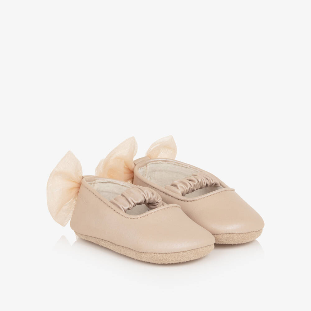 Donsje-Baby Girls Pink Leather Pre-Walkers with Tulle Bow | Childrensalon Outlet