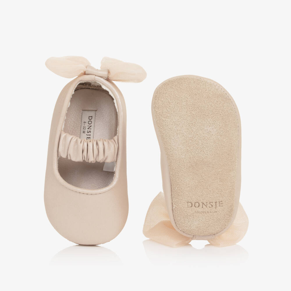 Donsje-Baby Girls Pink Leather Pre-Walkers with Tulle Bow | Childrensalon Outlet