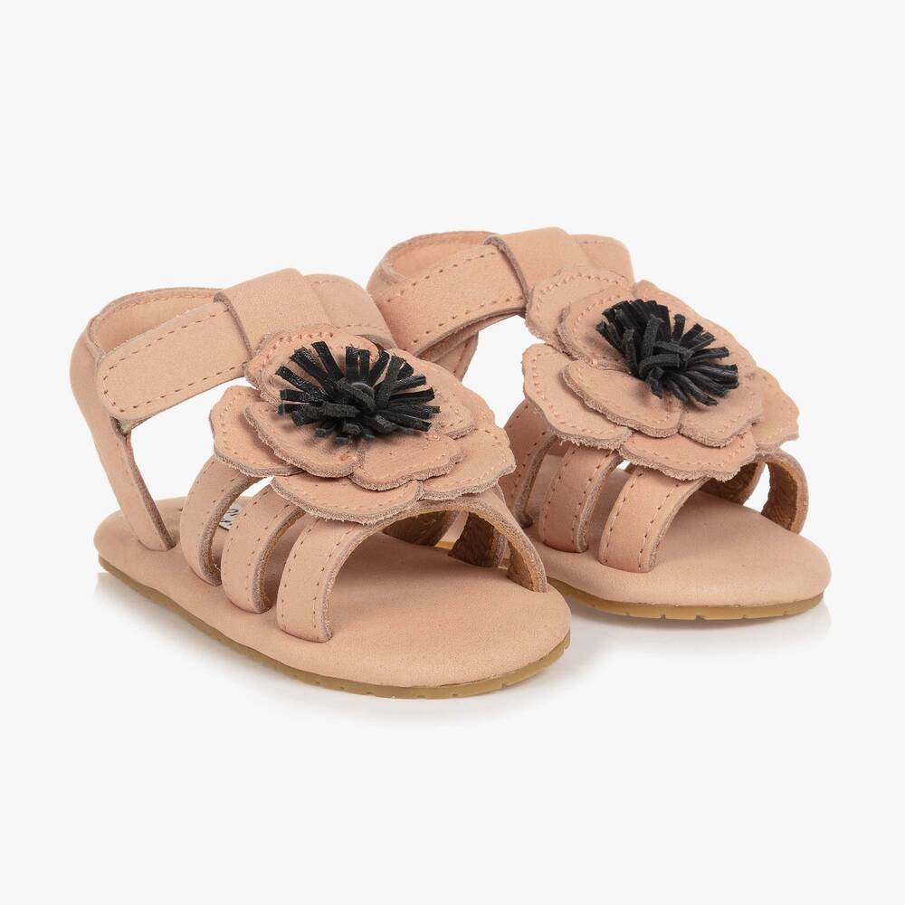 Donsje - Baby Girls Pink Nubuck Leather Sandals | Childrensalon
