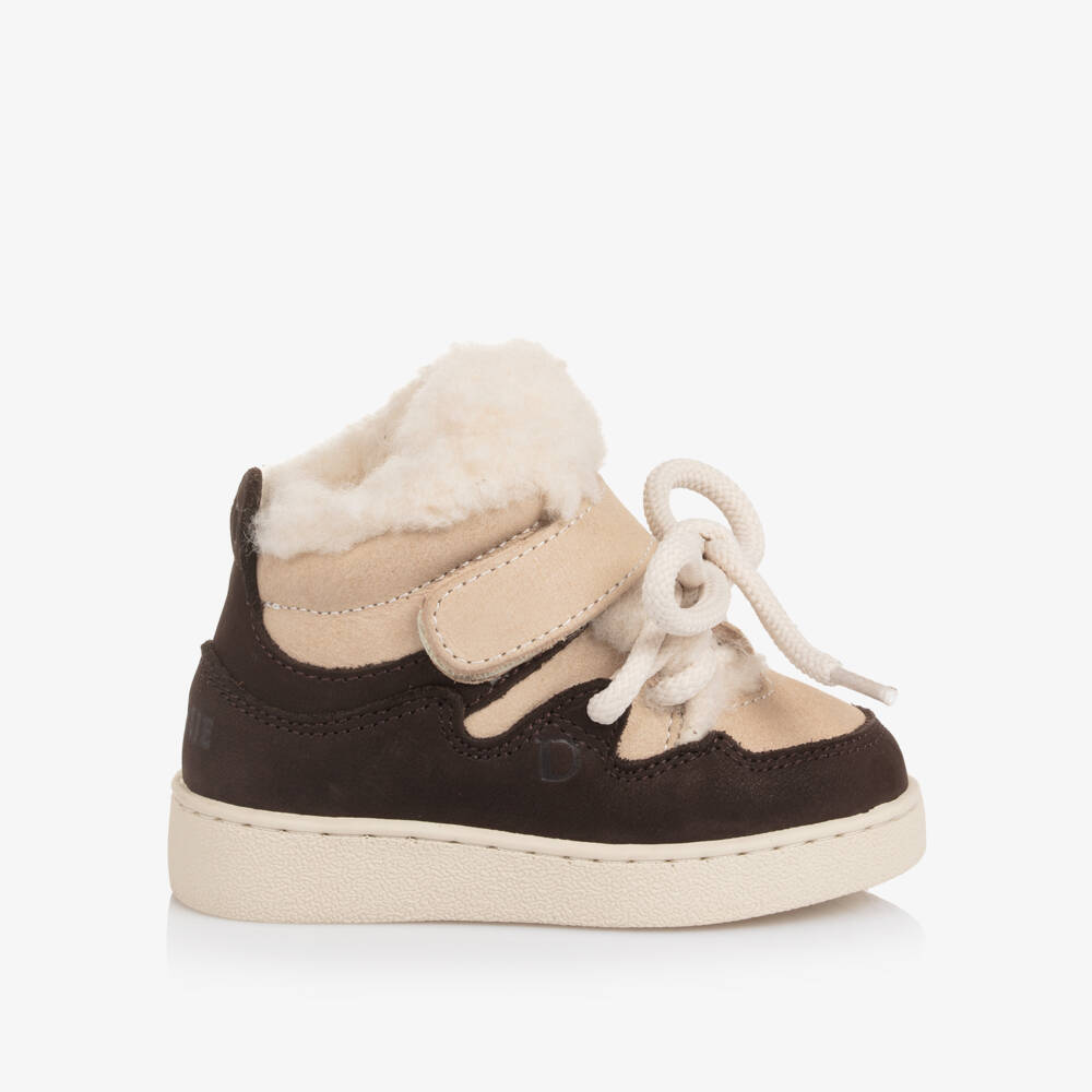 Donsje-Beige & Brown Nubuck & Wool First Walker Trainers | Childrensalon Outlet