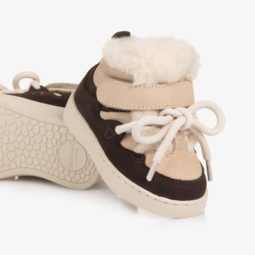 Donsje-Beige & Brown Nubuck & Wool First Walker Trainers | Childrensalon Outlet