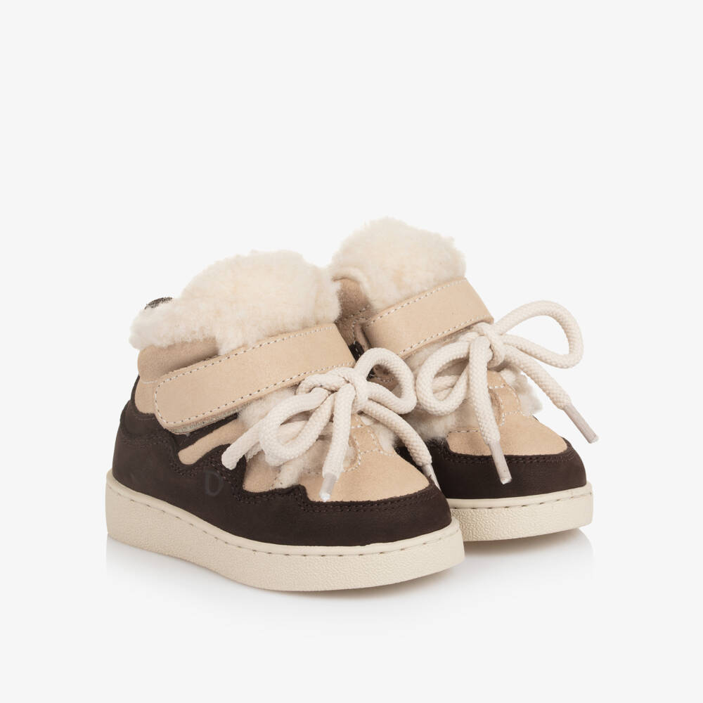 Donsje-Beige & Brown Nubuck & Wool First Walker Trainers | Childrensalon Outlet