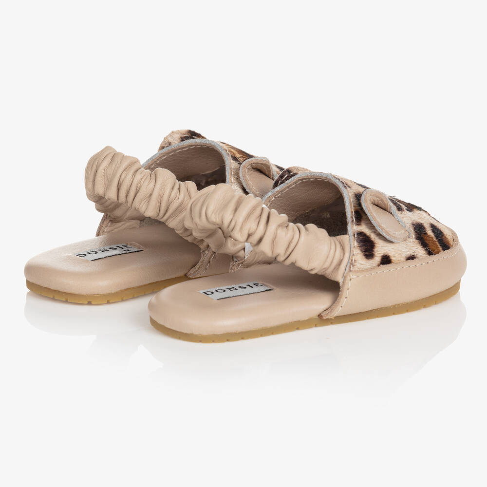 Donsje-Бежевые кожаные пинетки с животным принтом | Childrensalon Outlet