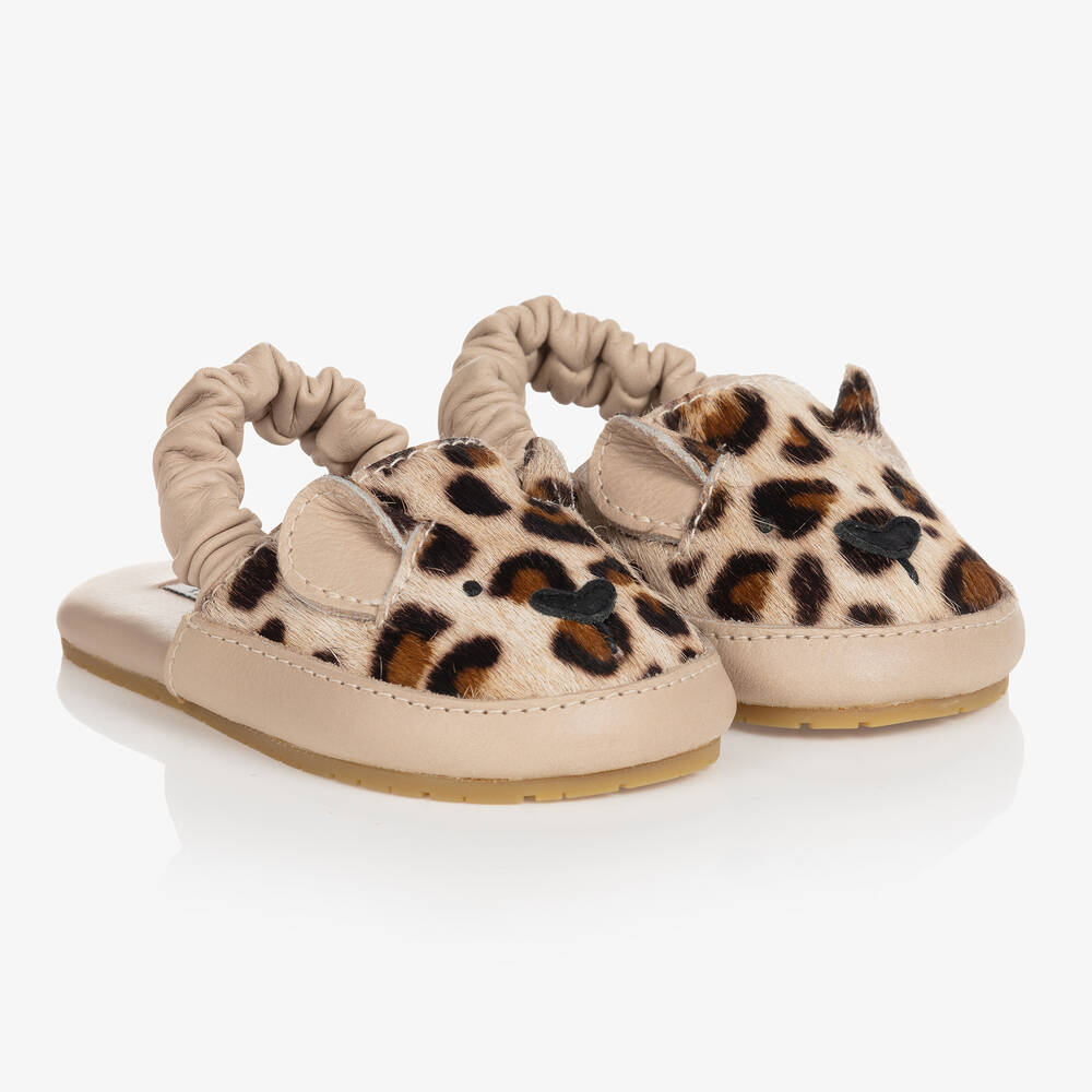 Donsje - Beige Katzen-Leder-Krabbelschuhe | Childrensalon