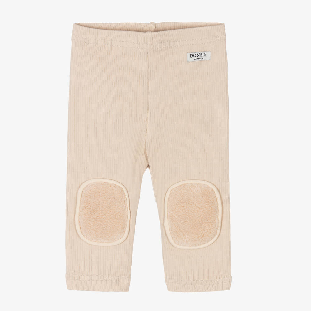 Donsje - Beige Cotton Jersey Leggings | Childrensalon