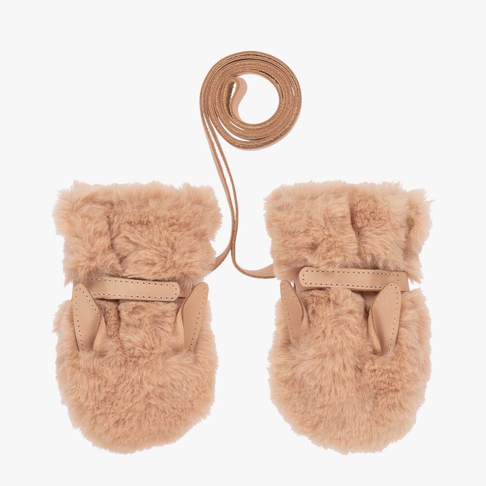 Donsje - Beige Faux Fur Baby Mittens | Childrensalon