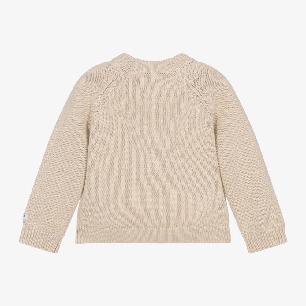 Donsje-Beige Knitted Cotton Bunny Sweater | Childrensalon Outlet