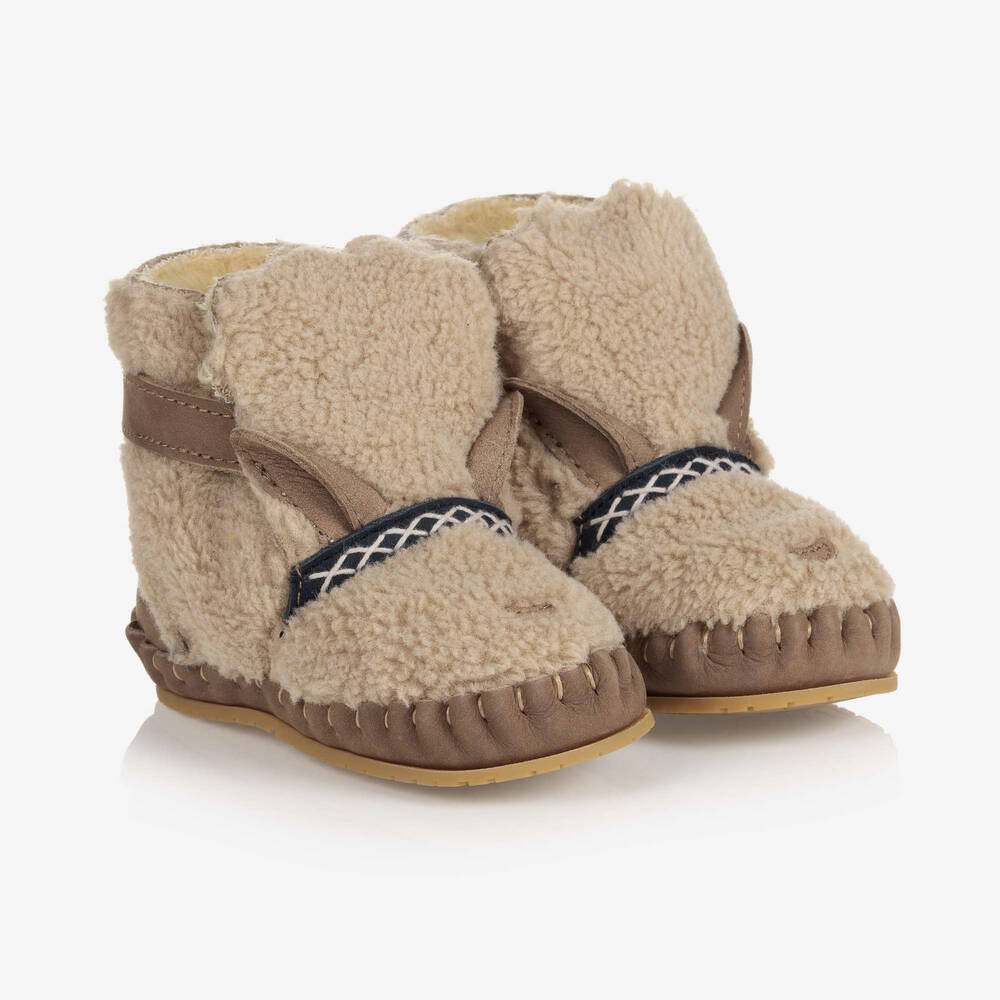 Donsje - Бежевые кожаные ботинки в форме альпаки | Childrensalon