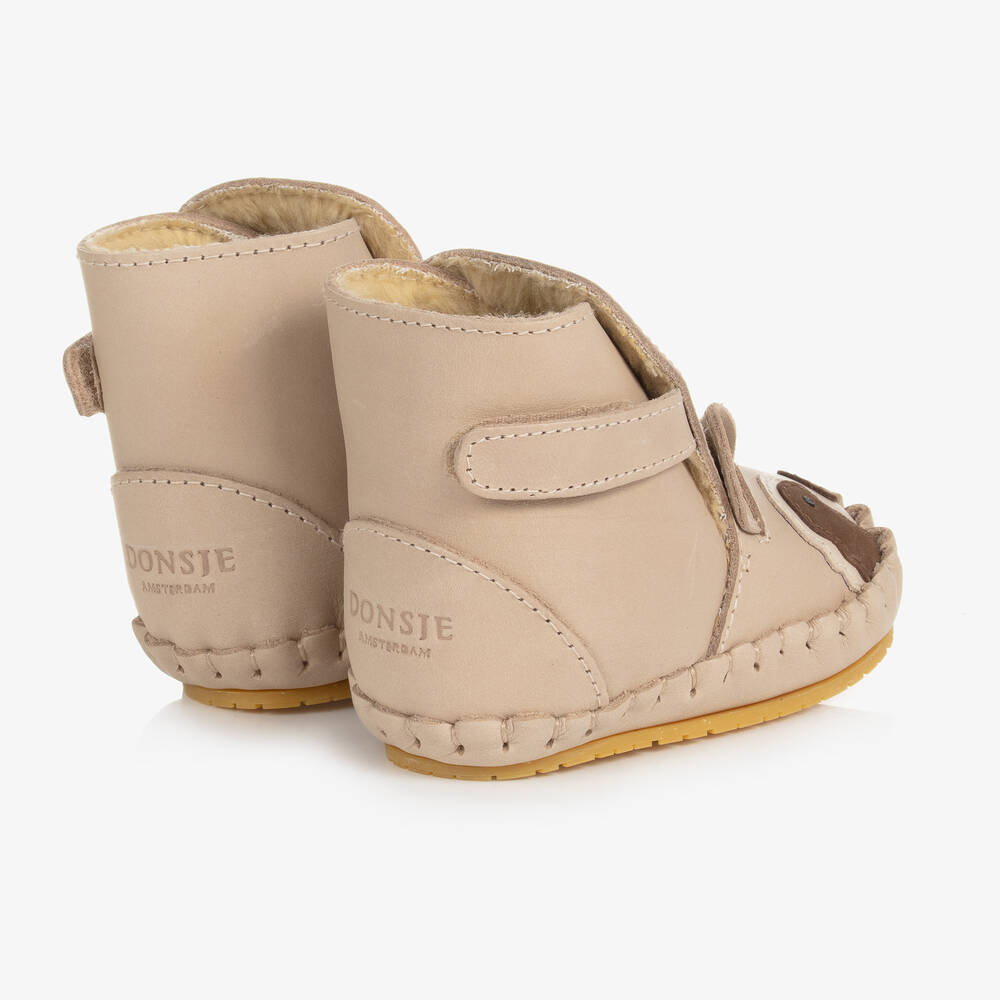 Donsje-Beige Leather Baby Boots | Childrensalon Outlet