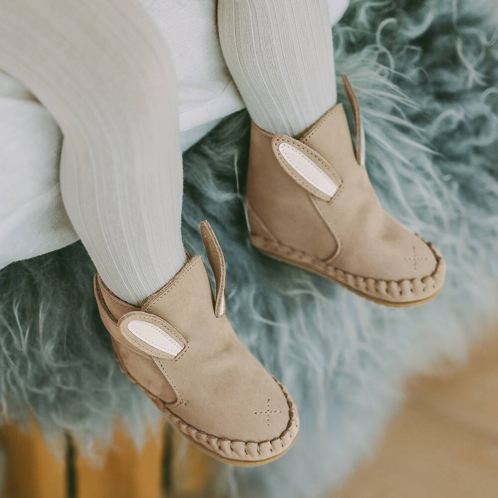 Donsje-Бежевые кожаные ботинки в форме головы кролика | Childrensalon Outlet