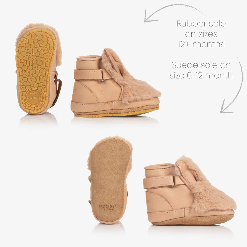 Donsje-Beige Leather & Faux Fur Pre-Walkers | Childrensalon Outlet