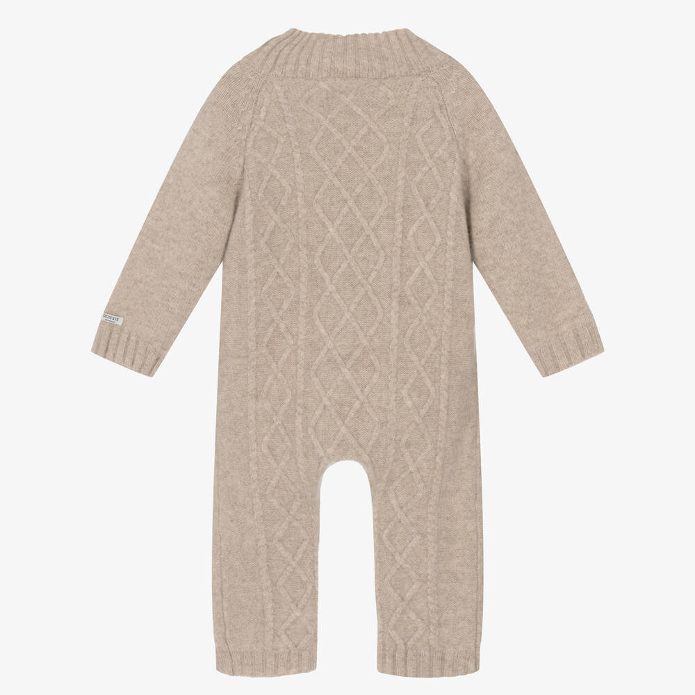 Donsje-Beige Merino Wool Knitted Romper | Childrensalon Outlet