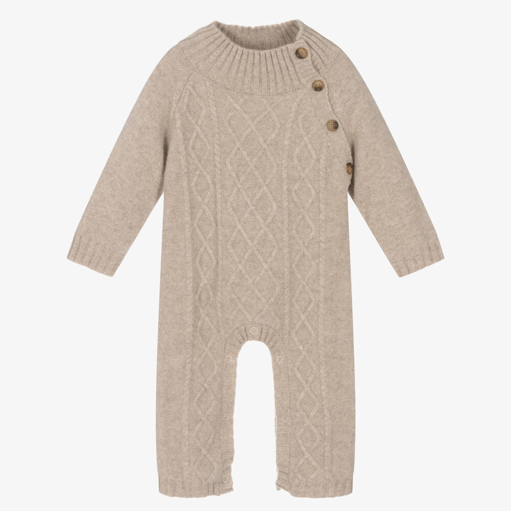 Donsje - Beige Merino Wool Knitted Romper | Childrensalon