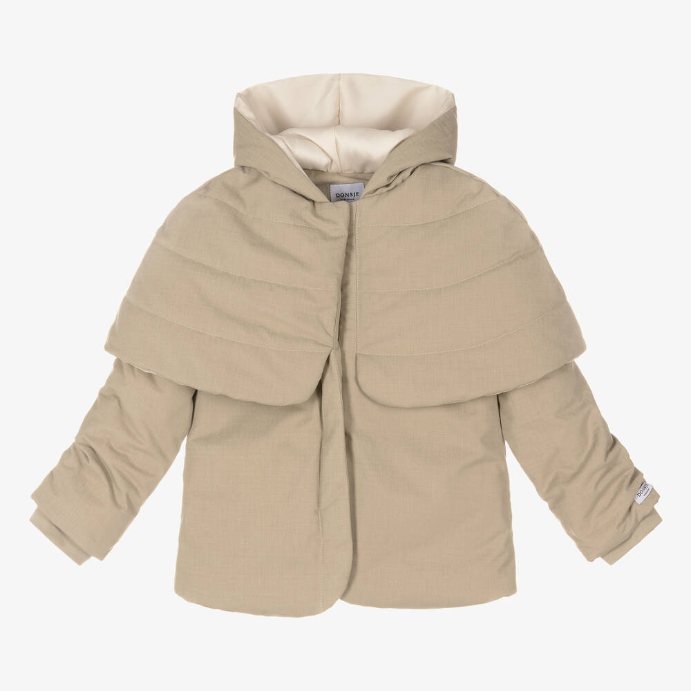 Donsje - Beige Padded Cape Jacket | Childrensalon