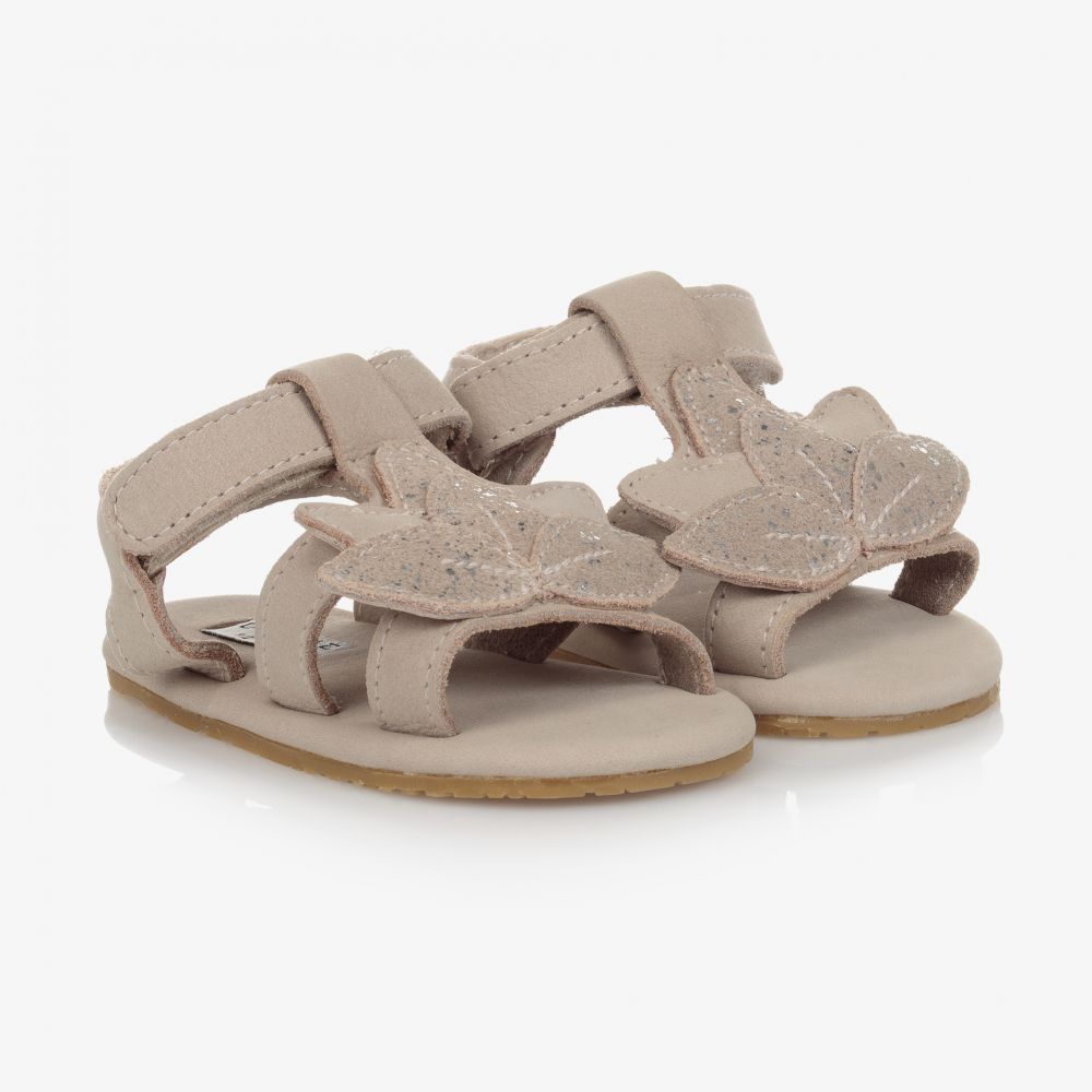 Donsje - Beige Suede Velcro Sandals | Childrensalon
