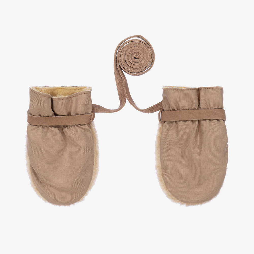 Donsje-Beige Teddy Fleece Mittens | Childrensalon Outlet