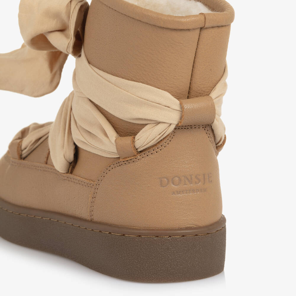 Donsje-Beige Tie Up Boots | Childrensalon Outlet
