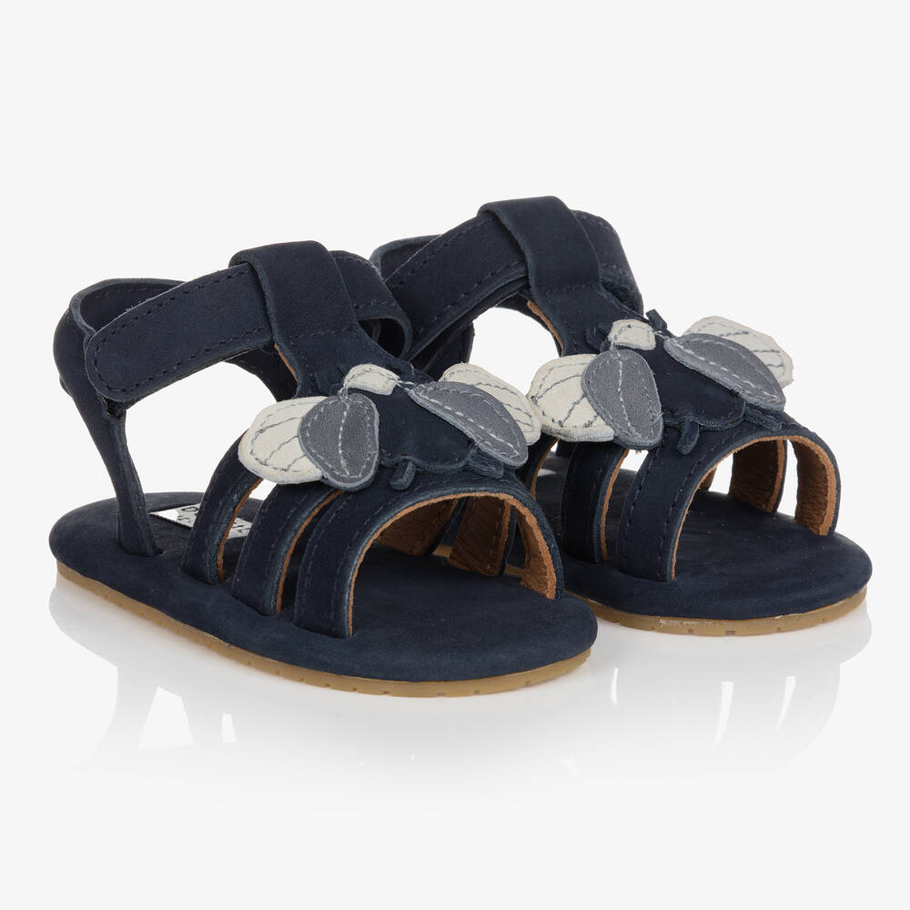 Donsje - Blue Leather Scarab Baby Sandals | Childrensalon