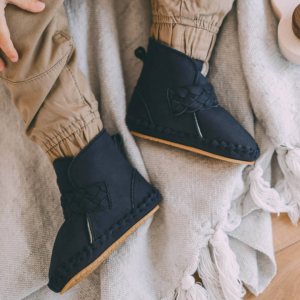 Donsje-Blue Plaited Leather Baby Boots | Childrensalon Outlet