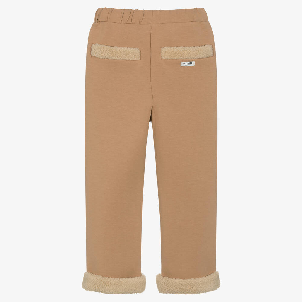 Donsje-Boys Beige Cotton Fleece Turn-Up Trousers  | Childrensalon Outlet