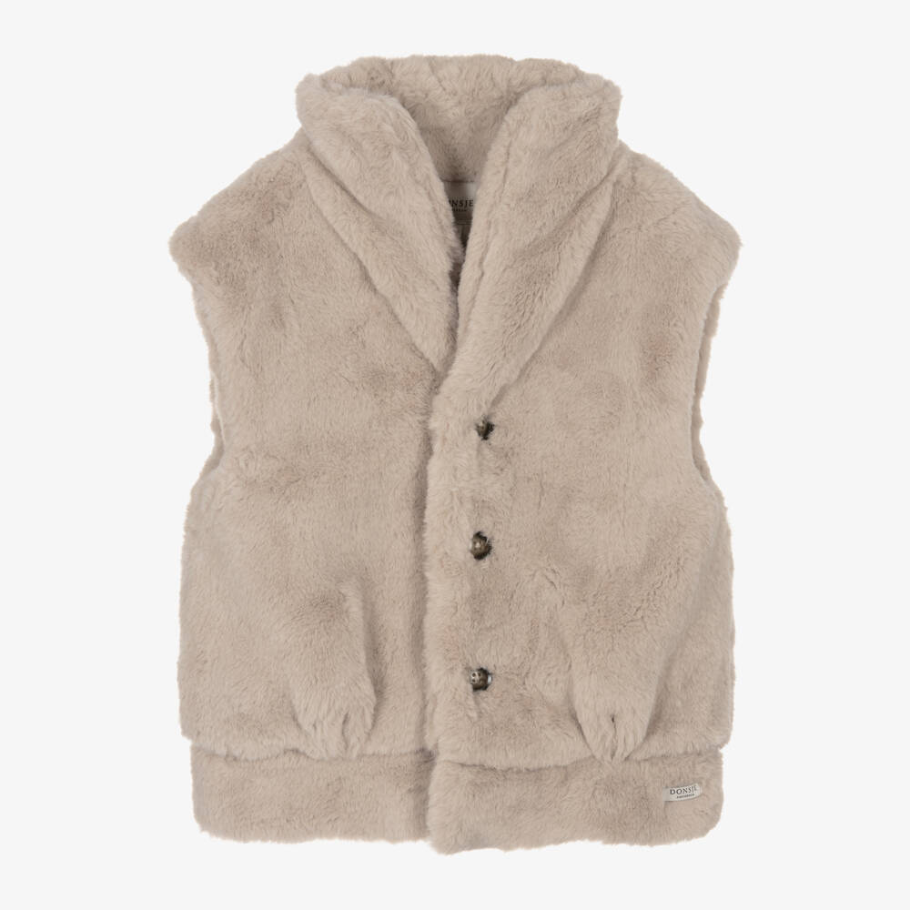 Donsje-Boys Beige Plush Bodywarmer | Childrensalon Outlet